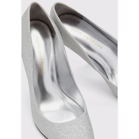 Good American Emma Silver Glitter Pumps Heels Women’s 8.5 Pointed Toe - Picture 9 of 16